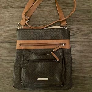 Rosetti Brown Geometric Print Medium Crossbody Handbag